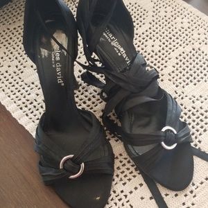 Black satin lace up sandals